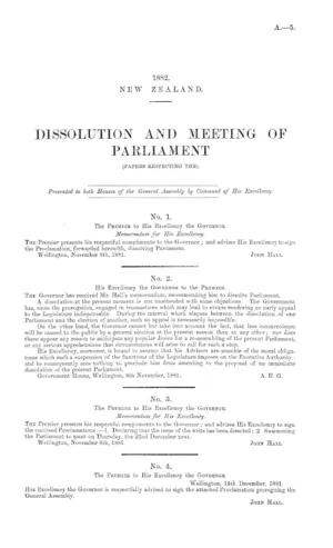 DISSOLUTION AND MEETING OF PARLIAMENT (PAPERS RESPECTING THE).