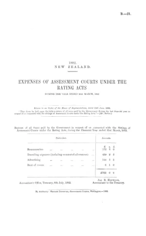 EXPENSES OF ASSESSMENT COURTS UNDER THE RATING ACTS DURING THE YEAR ENDED 31st MARCH, 1882.