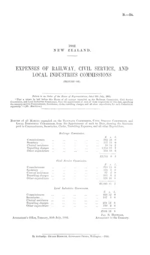 EXPENSES OF RAILWAY, CIVIL SERVICE, AND LOCAL INDUSTRIES COMMISSIONS (RETURN OF).
