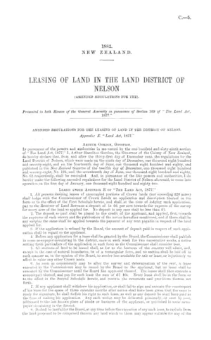 LEASING OF LAND IN THE LAND DISTRICT OF NELSON (AMENDED REGULATIONS FOR THE).