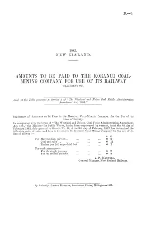 AMOUNTS TO BE PAID TO THE KORANUI COALMINING COMPANY FOR USE OF ITS RAILWAY (STATEMENT OF).
