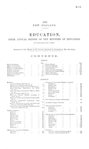 EDUCATION. FIFTH ANNUAL REPORT OF THE MINISTER OF EDUCATION. [In Continuation of E.-1, 1881.]