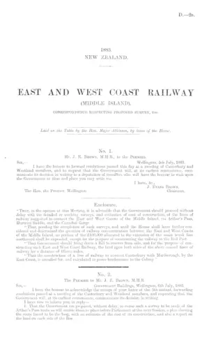 EAST AND WEST COAST RAILWAY (MIDDLE ISLAND). CORRESPONDENCE RESPECTING PROPOSED SURVEY, Etc.