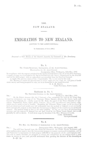 EMIGRATION TO NEW ZEALAND. (LETTERS TO THE AGENT-GENERAL.) [In Continuation of D.-1, 1880.]