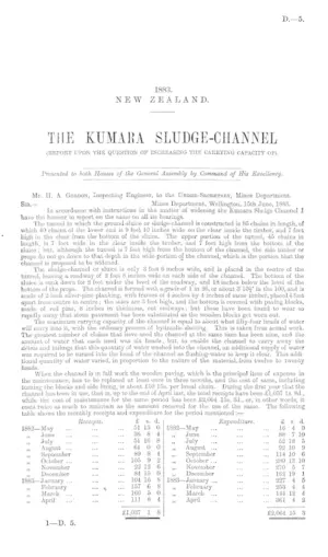THE KUMARA SLUDGE-CHANNEL (REPORT UPON THE QUESTION OF INCREASING THE CARRYING CAPACITY OF).