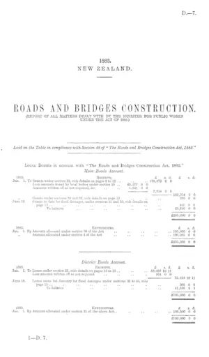 ROADS AND BRIDGES CONSTRUCTION. (REPORT OF ALL MATTERS DEALT WITH BY THE MINISTER FOR PUBLIC WORKS UNDER THE ACT OF 1882.)
