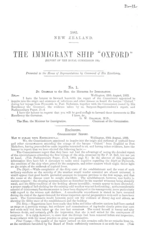 THE IMMIGRANT SHIP "OXFORD" (REPORT OF THE ROYAL COMMISSION ON).