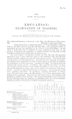 EDUCATION: EXAMINATION OF TEACHERS. [In Continuation of E.-1A, 1882.]