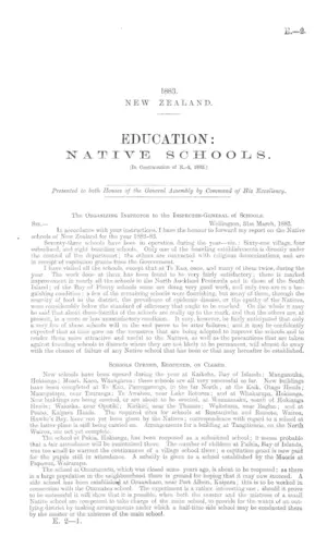 EDUCATION: NATIVE SCHOOLS. [In Continuation of E.-2, 1882.]