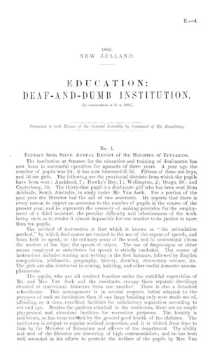 EDUCATION: DEAF-AND-DUMB INSTITUTION. [In continuation of E.-4, 1882.]