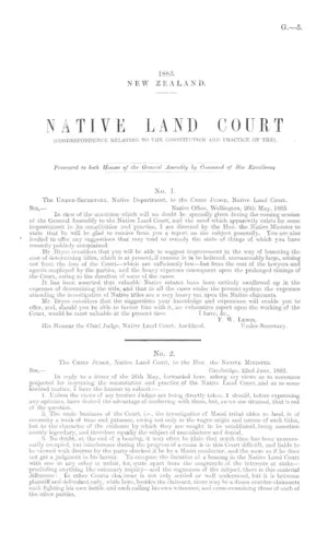NATIVE LAND COURT (CORRESPONDENCE RELATING TO THE CONSTITUTION AND PRACTICE OF THE).