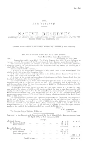 NATIVE RESERVES (STATEMENT OF RECEIPTS AND DISBURSEMENTS OF THE COMMISSIONER OF), FOR THE PERIOD ENDED 31st DECEMBER, 1882.