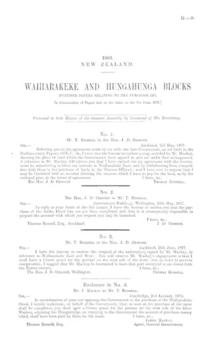 WAIHARAKEKE AND HUNGAHUNGA BLOCKS (FURTHER PAPERS RELATING TO THE PURCHASE OF). [In Continuation of Papers laid on the Table on the 7th June, 1876.]