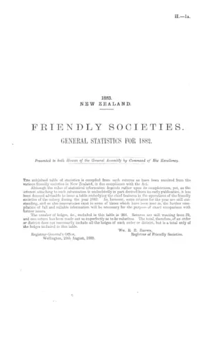 FRIENDLY SOCIETIES. GENERAL STATISTICS FOR 1882.
