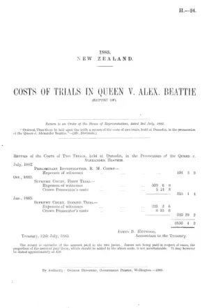 COSTS OF TRIALS IN QUEEN V. ALEX. BEATTIE (REPORT OF).