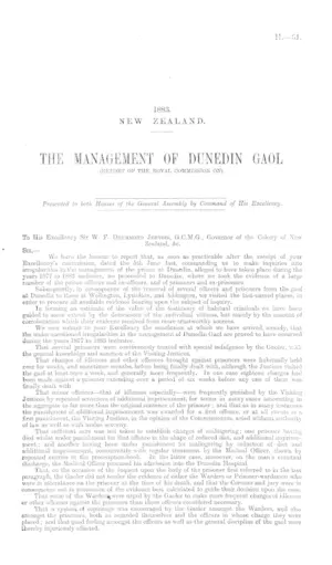 THE MANAGEMENT OF DUNEDIN GAOL (REPORT OF THE ROYAL COMMISSION ON).