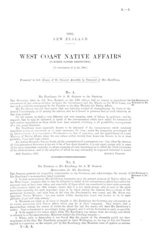 WEST COAST NATIVE AFFAIRS (FURTHER PAPERS RESPECTING). [In continuation of A.-8b, 1882.]
