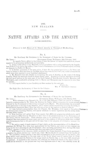 NATIVE AFFAIRS AND THE AMNESTY (PAPERS RESPECTING).