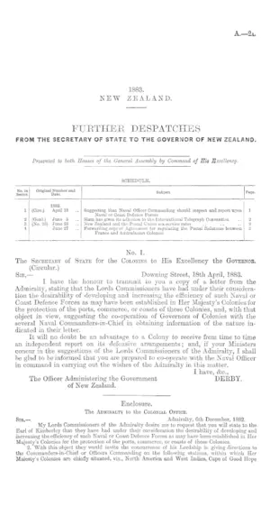 FURTHER DESPATCHES FROM THE SECRETARY OF STATE TO THE GOVERNOR OF NEW ZEALAND.