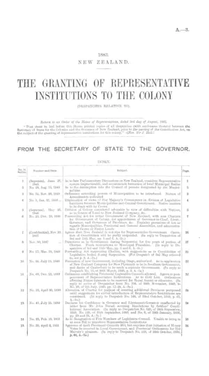 THE GRANTING OF REPRESENTATIVE INSTITUTIONS TO THE COLONY (DESPATCHES RELATIVE TO).