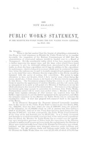 PUBLIC WORKS STATEMENT, BY THE MINISTER FOR PUBLIC WORKS, THE HON. WALTER WOODS JOHNSTON, 3rd JULY, 1883.