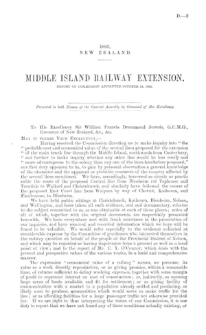 MIDDLE ISLAND RAILWAY EXTENSION. REPORT OF COMMISSION APPOINTED OCTOBER 24, 1882.