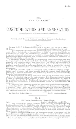 CONFEDERATION AND ANNEXATION. (CORRESPONDENCE UPON THE QUESTIONS GENERALLY.)