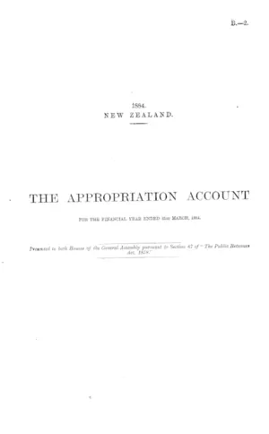 THE APPROPRIATION ACCOUNT FOR THE FINANCIAL YEAR ENDED 31st MARCH, 1884.