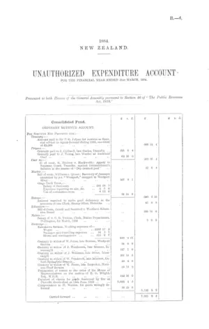 UNAUTHORIZED EXPENDITURE ACCOUNT FOR THE FINANCIAL YEAR ENDED 31st MARCH, 1884.