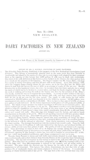 DAIRY FACTORIES IN NEW ZEALAND (REPORT ON).