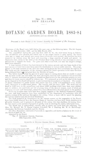 BOTANIC GARDEN BOARD, 1883-84 (FIFTEENTH ANNUAL REPORT OF).