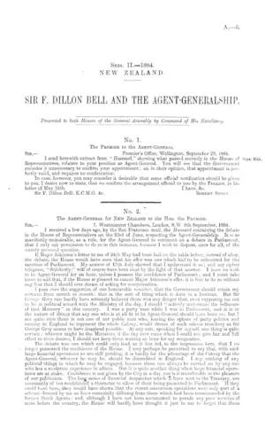 SIR F. DILLON BELL AND THE AGENT-GENERALSHIP.