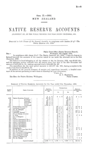 NATIVE RESERVE ACCOUNTS (STATEMENT OF), BY THE PUBLIC TRUSTEE, FOR YEAR ENDED DECEMBER, 1883.
