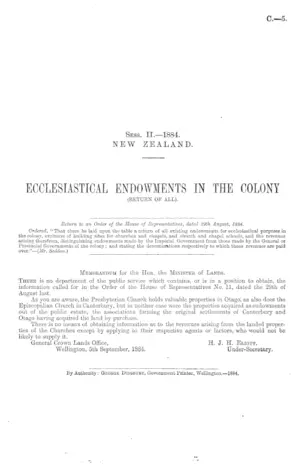 ECCLESIASTICAL ENDOWMENTS IN THE COLONY (RETURN OF ALL).