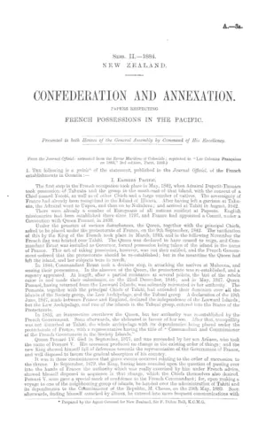 CONFEDERATION AND ANNEXATION. PAPERS RESPECTING FRENCH POSSESSIONS IN THE PACIFIC.