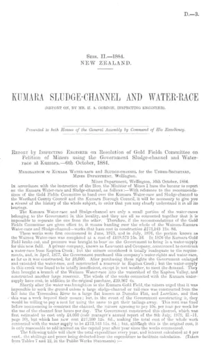 KUMARA SLUDGE-CHANNEL AND WATER-RACE (REPORT ON, BY MR. H. A. GORDON, INSPECTING ENGINEER).
