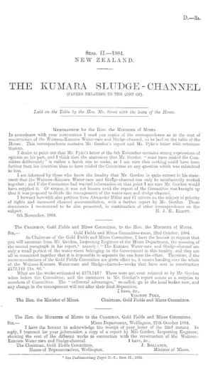 THE KUMARA SLUDGE-CHANNEL (PAPERS RELATING TO THE COST OF).