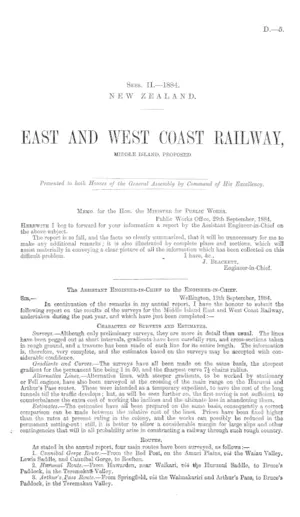 EAST AND WEST COAST RAILWAY, MIDDLE ISLAND, PROPOSED