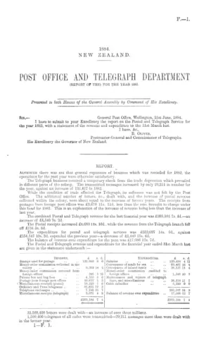 POST OFFICE AND TELEGRAPH DEPARTMENT (REPORT OF THE) FOR THE YEAR 1883.