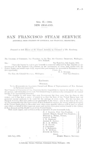 SAN FRANCISCO STEAM SERVICE (MEMORIAL FROM CHAMBER OF COMMERCE, SAN FRANCISCO, RESPECTING).