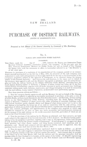 PURCHASE OF DISTRICT RAILWAYS. (COPIES OF AGREEMENTS FOR).