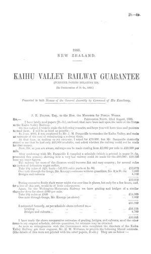 KAIHU VALLEY RAILWAY GUARANTEE (FURTHER PAPERS RELATING TO). [In Continuation of D.-5c, 1885.]