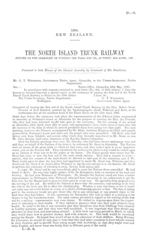THE NORTH ISLAND TRUNK RAILWAY (REPORT ON THE CEREMONY OF TURNING THE FIRST SOD OF), AT PUNIU, 15th APRIL, 1885.
