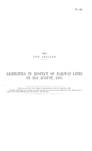 LIABILITIES IN RESPECT OF RAILWAY-LINES ON 31st AUGUST, 1885.