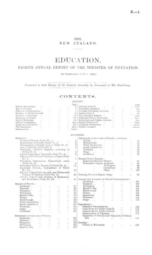 EDUCATION. EIGHTH ANNUAL REPORT OF THE MINISTER OF EDUCATION. [In Continuation of E.-1, 1884.]
