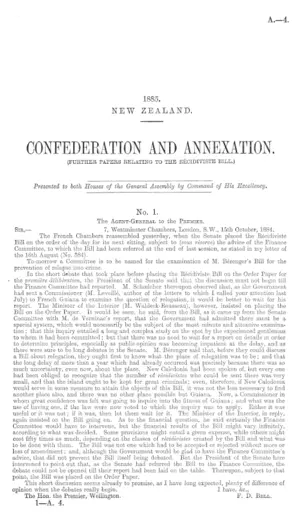 CONFEDERATION AND ANNEXATION. (FURTHER PAPERS RELATING TO THE RECIDIVISTE BILL.)