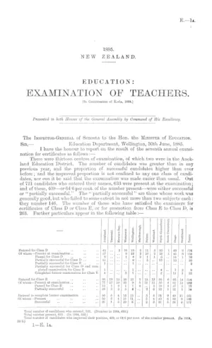 EDUCATION: EXAMINATION OF TEACHERS. [In Continuation of E.-1A, 1884.]