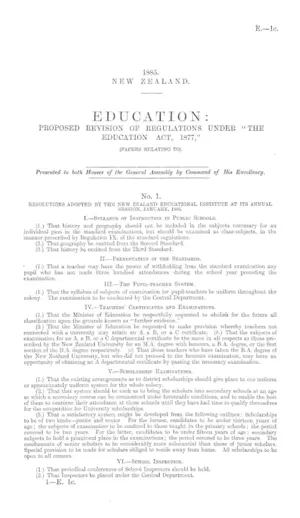 EDUCATION: PROPOSED REVISION OF REGULATIONS UNDER "THE EDUCATION ACT, 1877," (PAPERS RELATING TO).
