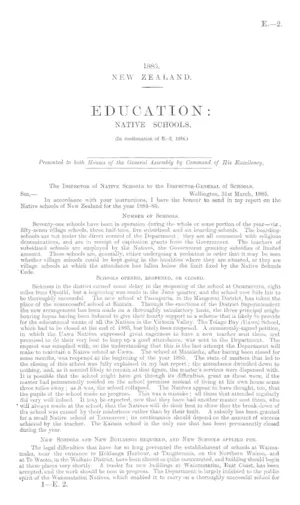 EDUCATION: NATIVE SCHOOLS. (In continuation of E.-2, 1884.)