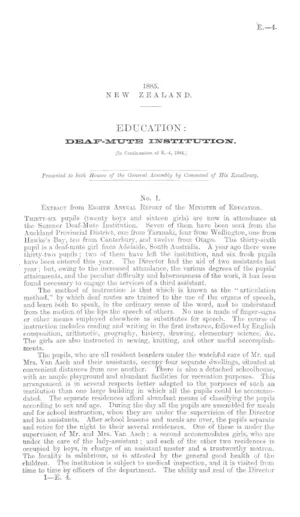 EDUCATION: DEAF-MUTE INSTITUTION [In Continuation of E.-4, 1884.]